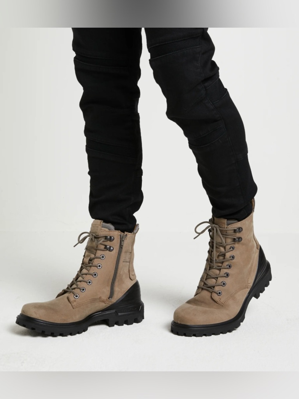 Ecco Men's Taupe Lace-Up Side-Zip Combat Boots